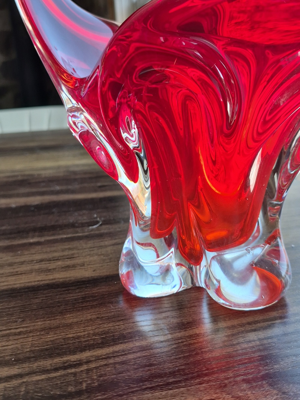 Vintage Red Glass Art Arched Sculpture/Basket